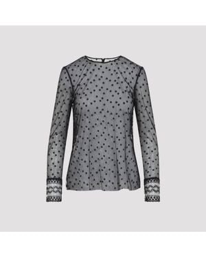 Alberta Ferretti L/S Pois Tulle Top - Gray
