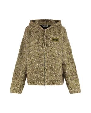 Miu Miu Sweatshirt With Zipper And Hood - Green
