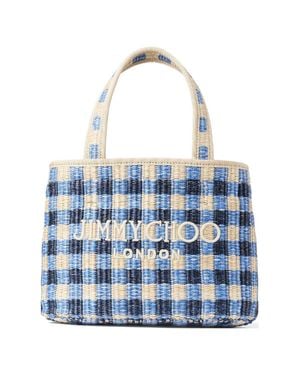 Jimmy Choo Beach Tote East-West Gingham Raffia Beach Tote Bag - Blue