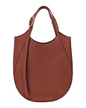 Longchamp Inspired Leather Shoulder Handbag With Adjustable Buckle Handle, Magnetic Snap Closure, -Tone Hardware, 36X34X11.5 Cm - Brown