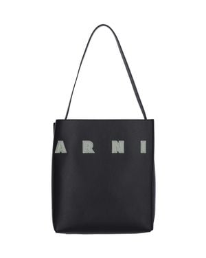 Marni Calf Leather Metallic-Accented Mini Crossbody Bag - Black