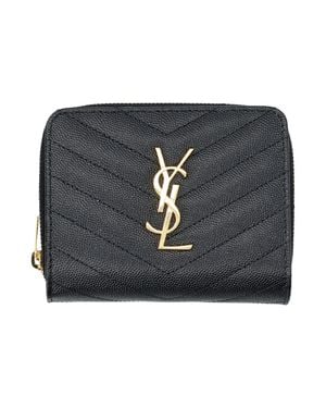 Saint Laurent Monogram Quilted Leather Zip Wallet - Black