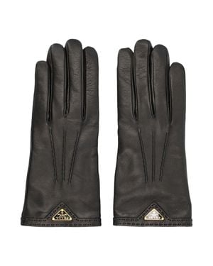 Prada Mini Short Leather Gloves With Cashmere Lining - Black