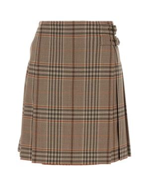 Burberry Odessa Check Wool Mini Skirt - Brown