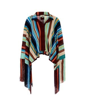 Fendi Embroidered Knit Poncho - Blue