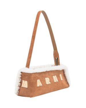 Marni Mini Leather And Suede Shoulder Bag - White