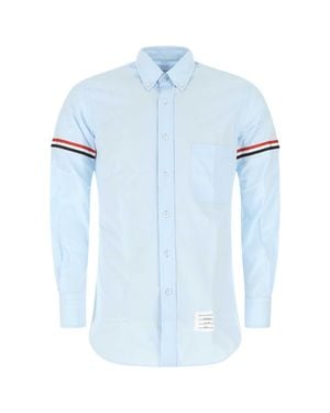 Thom Browne Light Long-Sleeve Button-Up Shirt With Contrast Stripes - Blue