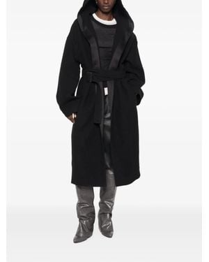 Rick Owens Slouchy Hood Wool Jacket With Belt & Central Rear Vent - Black