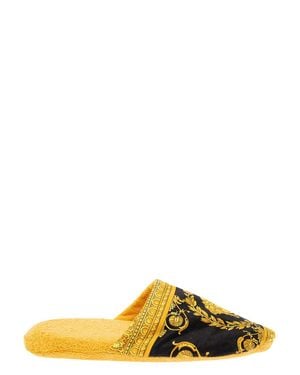 Versace Baroque Print Cotton House Slippers For - Yellow