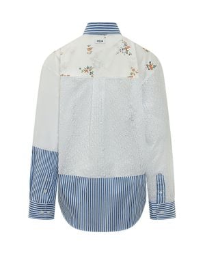 MSGM Embroidered Patchwork Shirt - Blue