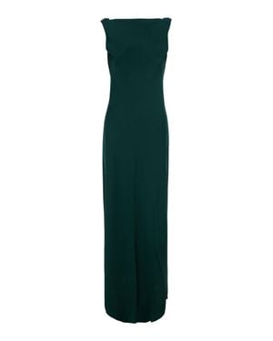 Antonelli Off-Shoulder Satin Long Dress With Back Slit - Green