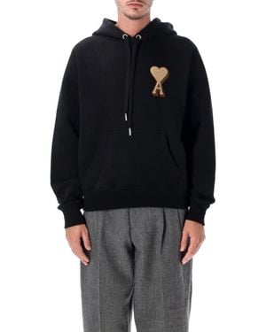 Ami Paris Embroidered Logo Pullover Hoodie - Black
