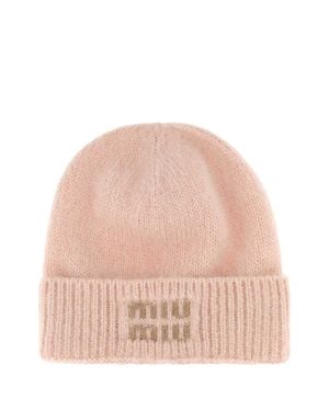 Miu Miu Pastel Mohair Blend Beanie Hat - Natural