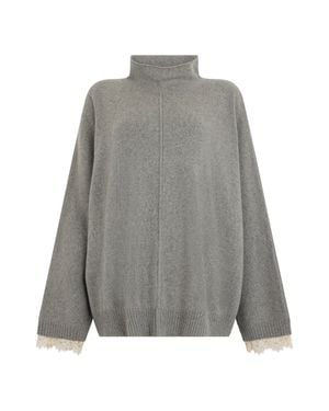 Alberta Ferretti Oversized Sweater With High Collar - Gray