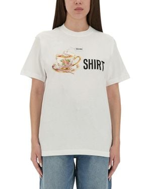 Moschino Playful Cotton T-Shirt With Floral Print - Gray