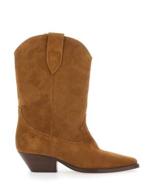 Isabel Marant Suede Pointed Slip-On Cowboy Boots With Cuban Heel - Brown