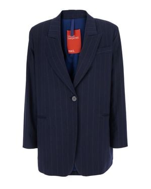 ..,merci Tech Fabric High-Collar Zip Jacket With Side Pockets - Blue