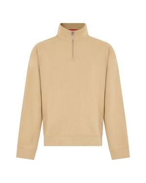BOSS Zip-Collar Cotton Sweater - Natural