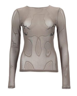 Jean Paul Gaultier Embroidered Round Neck Top - Gray