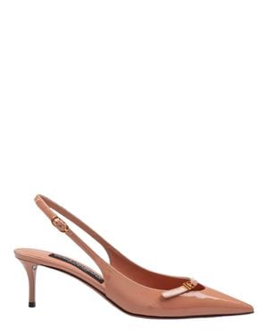 Dolce & Gabbana Cardinale New Base Leather-Soled Heeled Slides With Personalized Insole And Crossed Dg Logo - Pink