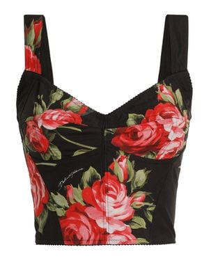 Dolce & Gabbana Roses Bouquet Print Bustier Top - Red