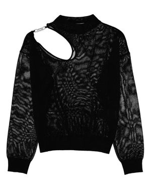 Circus Hotel Neutrals Neckline Cut-Out Shimmer Blouse - Black