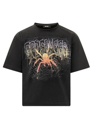 Gcds Gothic Loose Cropped T-Shirt - Black