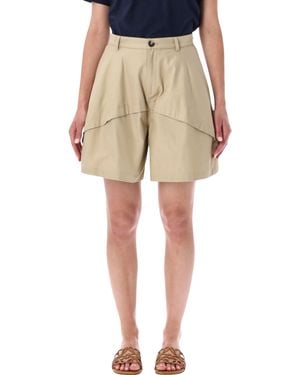 Loewe Luxe Calf Skin And Cotton Blend Shorts For - Natural