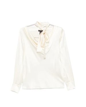 Max Mara Soft Silk Blouse With Scarf Neck And Buttoned Cuffs - White