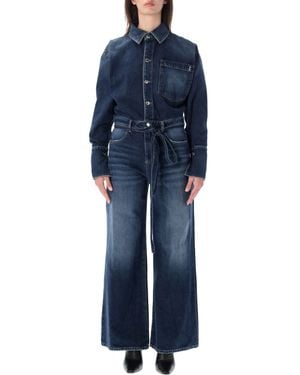 ICON DENIM Wide-Leg Denim Jumpsuit With Belt - Blue