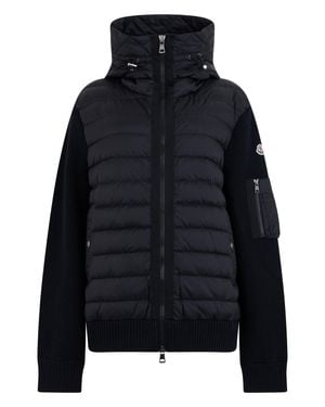 Moncler Padded Quilted Hooded Jacket With Knit Sleeves - Black