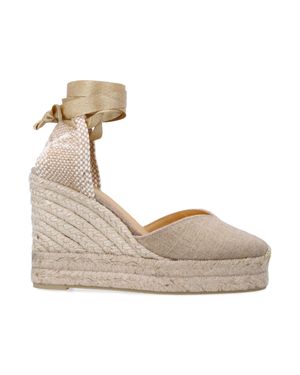Castañer Chiara Metallic Linen Wedge Espadrilles - Natural