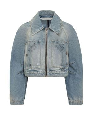 Palm Angels Paris Distressed Cropped Denim Jacket - Blue