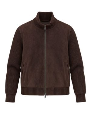 BOSS Knit Sleeve Zip Front Bomber Jacket - Brown