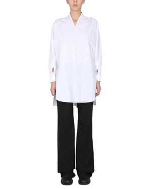 Raf Simons V-Neck Cotton Top With Bow-Detail Collar - White