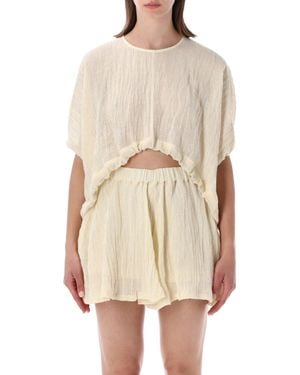 120% Lino Cropped Linen Blouse - Natural
