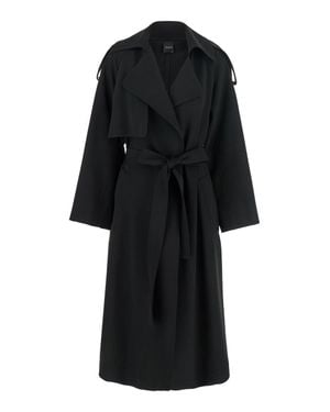 Le Plain Double-Breasted Trench Jacket With Matching Belt For - Black