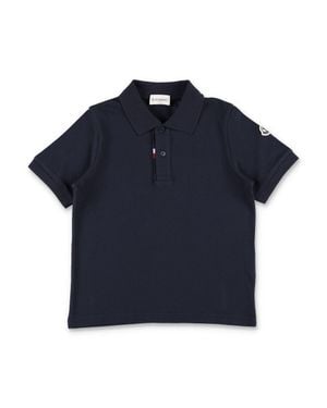 Moncler Mini -Inspired Cotton Polo Shirt For Boys With Logo Sleeve Patch - Blue