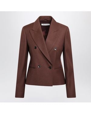 Max Mara Double-Breasted Burnt Denim-Effect Wool Jacket - Brown