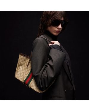 Gucci Essence Gg Canvas Tote Handbag With Two Top Handles And Automatic Button Closure, 25X19X11.5 Cm - Black
