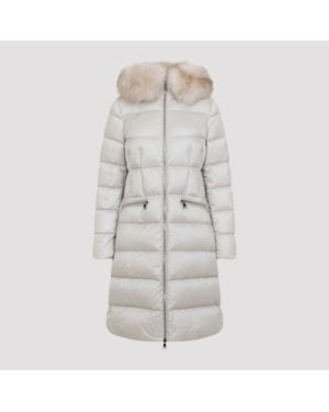 Moncler Ivory Quilted Hood Jacket - Gray