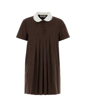 Miu Miu Poplin Mini Dress - Brown
