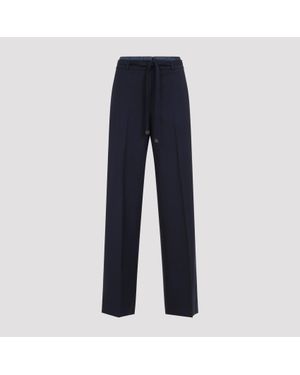 Peserico Belted Regular & Straight-Leg Wool Pants - Blue