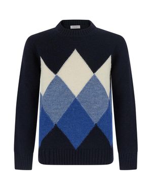 Kangra Shetland Wool Diamond Crewneck Sweater - Blue