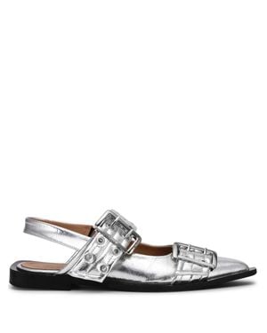 Ganni Slingback Block Heels With Metallic Buckles - White
