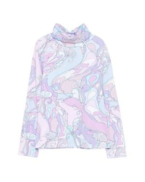 PUCCI Girl High-Collar Long-Sleeve Logo All-Over Print Top - White