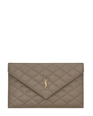 Saint Laurent 100% Leather Mini Snap-Button Crossbody Bag Lining With Bronze-Tone Hardware (27 X 16 X 1 Cm) - Gray