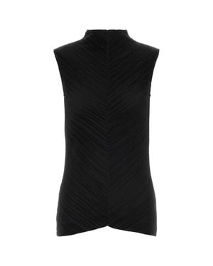 Calvin Klein Sl Plisse Mock Neck Top - Black