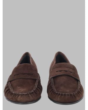 Aeyde Penny Strap Soft Kid Suede Loafers - Brown