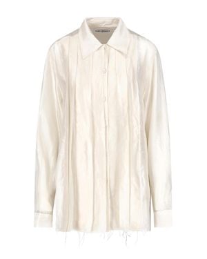 Our Legacy Sheer Button-Up Shirt With Frayed Hem - White
